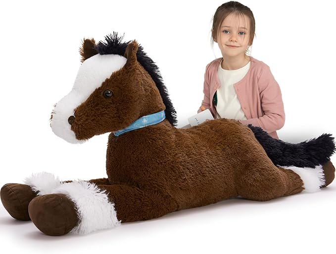 MaoGoLan Large Horse Stuffed Animal for Boy, Big Horse Plush Toy for Girl, Ridable Stuffy Pony for Kids, Coffee Stuffed Pony Plush Pillowfor Baby Shower or Birthday Party Favor Gift, 33 inches