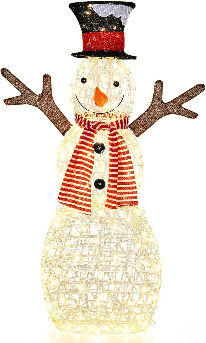 Tangkula Christmas Outdoor Lighted Snowman Yard Xmas Decorations with Pre-Lit 80 LED Lights Artificial Christmas Décor with Ground Stakes and Zip Ties Indoor/Outdoor Holiday Decoration