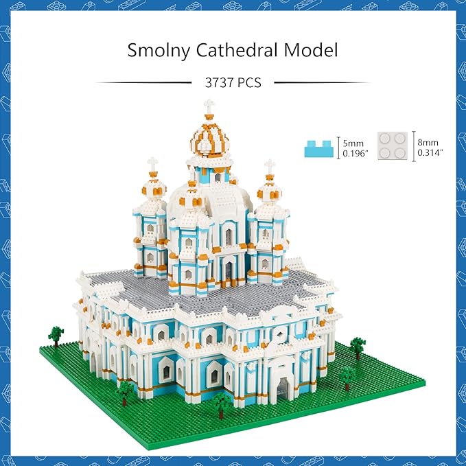 Micro Mini Blocks Smolny Cathedral Model Building Blocks Set Architecture Model Mini Building Blocks Gifts for Adult