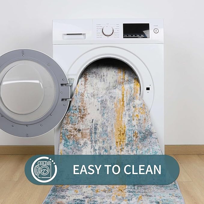 2x6 Rug Runners for Hallways Kitchen Runner Rug Non Slip Washable Blue Long Runner Rugs with Rubber Backing Soft Abstract Carpet Runner for Hallways, Kitchen, Bedroom, Bathroom, Entryway