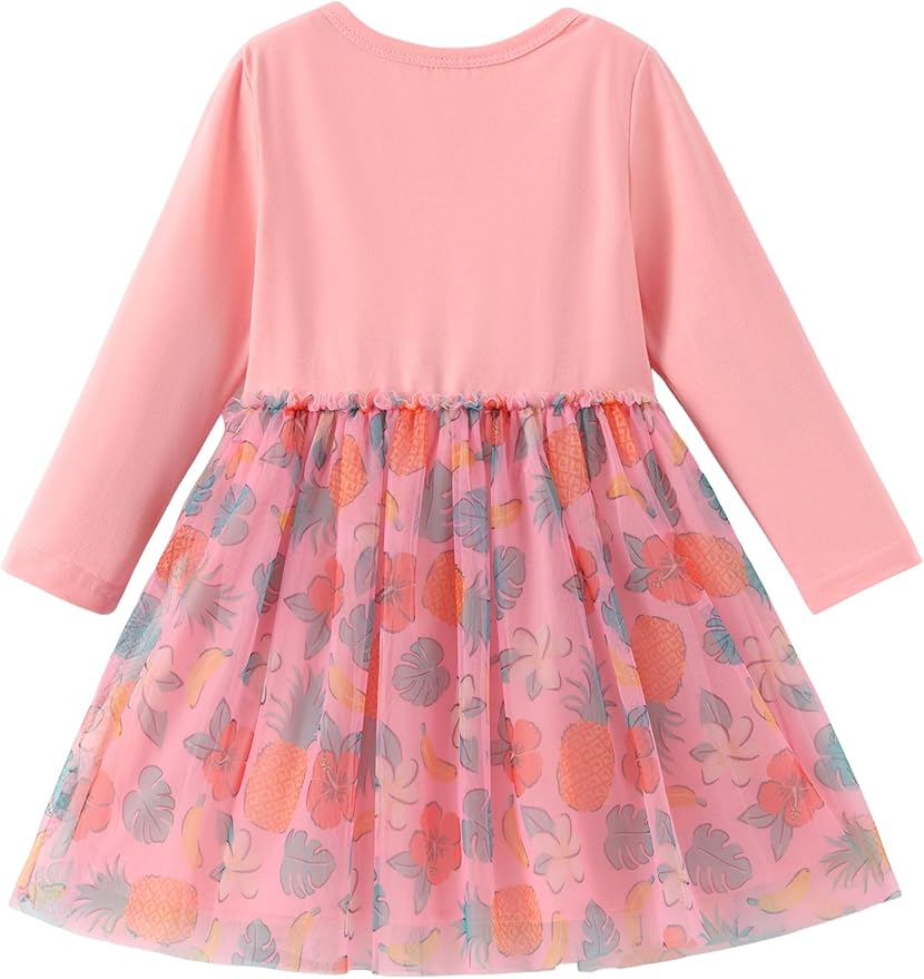 Disney Frozen Elsa Princess Cinderella Ariel Jasmine Rapunzel Baby/Toddler Dress, Ruffle Long-Sleeve Mesh Overlay Tulle Dress