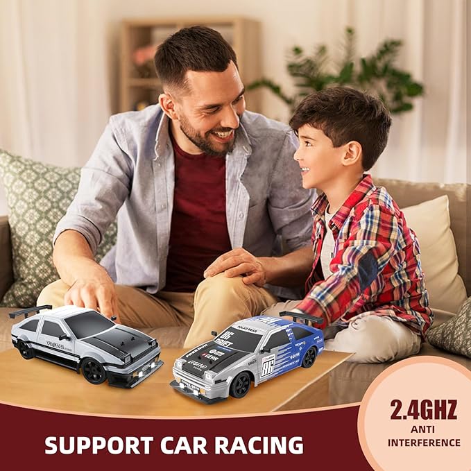 RC Drift Car 2.4GHz 1:16 Scale 4WD High Speed Remote Control Cars Vehicle with LED Lights Two Batteries and Drifting Tires Racing Sport Toy Cars for Adults Boys Girls Kids