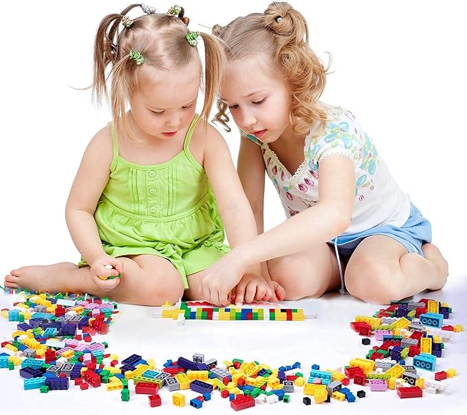 1000 Pieces Building Bricks, Classic Building Bulk Block for Kids with 12pcs Wheels Accessories, Windows, Doors, 2 Packs Studs Sticky Plate, Compatible with All Major Brands, Gfits for Kids