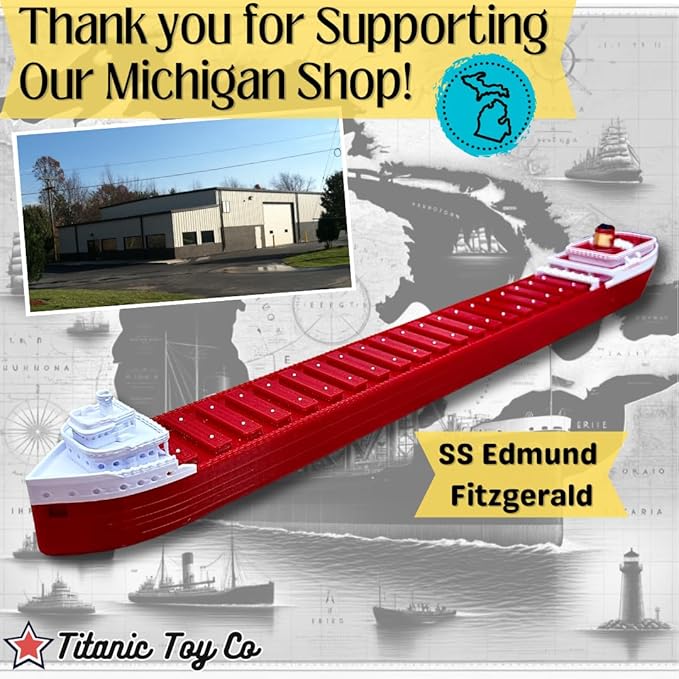SS Edmund Fitzgerald Model 12" by TitanicToyCo, Great Lakes Freighter Model, Toy Ships, Model Ships, Ship Models, Titanic Toys For Kids, Titanic Model, Titanic Ship