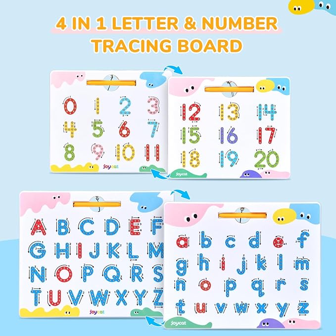 JoyCat Magnetic Letter and Number Tracing Board Set, Double Sided Alphabet & Numbers Board for Toddlers, ABC Uppercase & Lowercase Practice, Math Learning, Preschool Educational Gift Toys for Kids