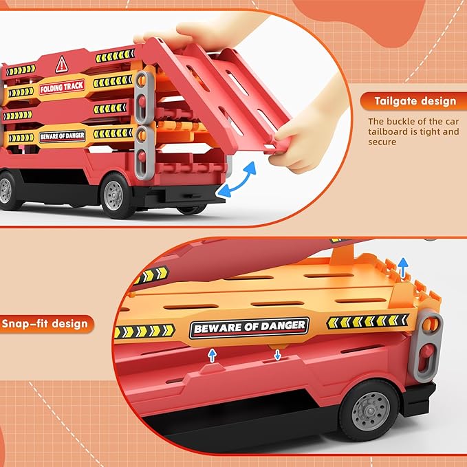 HONGTUO Toy Truck for Kids Truck Race Track with 6 Cars, 2-Player Racing Mode, Lights & Sounds, Ideal Christmas or Birthday Present for Toddlers Age 3 4 5 6+Years Old Boys Girls