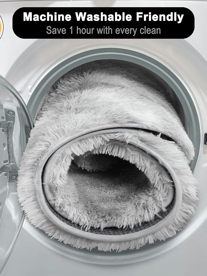 ONASAR Tie-Dyed Light Grey Round Area Rug 4ft, Ultra Soft Bedroom Circle Rugs for Kids Girls Teen Room, Fluffy Plush Shaggy Carpet Floor Mats for Baby Nursery Living Room Playroom Home Decor