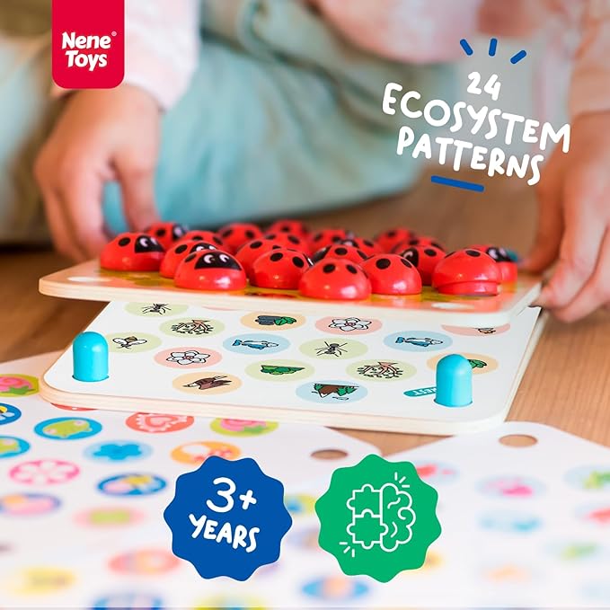 Nene Toys Nature Adventures Extension Cards - Extension Set Exclusive Size Ladybug's Memory Game - 24 Patterns Featuring Diverse Ecosystems and Wildlife Exclusive Size