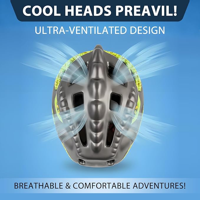 KINGBIKE Toddler Helmet 2-3-5-8 Years Kids Balance Bike Helmets Size Adjustable 3D Dinosaur with Led Light for Skateboard Scooter Cycling Skaterolling