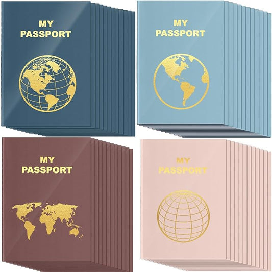 Lincia 48 Pcs Blank Passport Notebook Fake Passport Book Travel Journal Book Bulk Coloring Kids Travel Airplane Activity Classroom Decor School Projects(Cold Color)