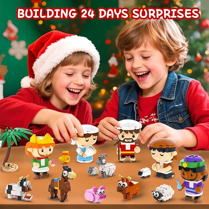 Nativity Advent Calendar 2025 Nativity Set Building Blocks for Kids Christmas Advent Calendar for Kids Boys Girls Teens Toddler Children Christian Religious Advent Calendar Gifts Toy