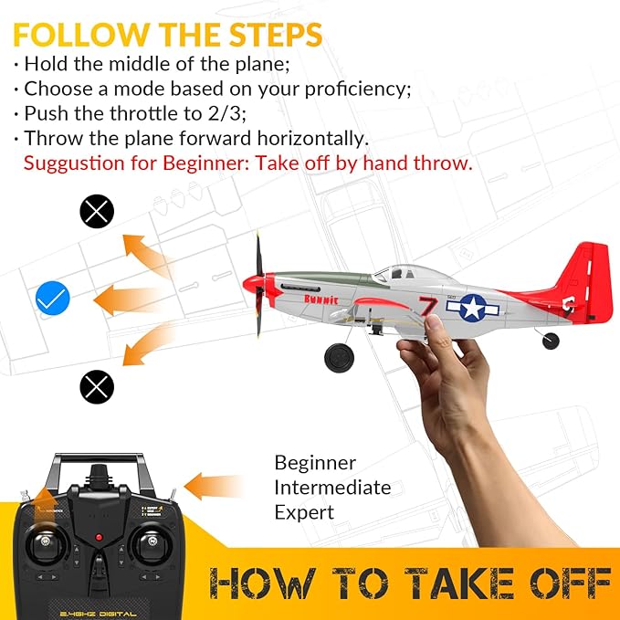P51D RC Plane, 4CH RC Airplane with High Speed Engine, Remote Control Airplane with Xpilot Stabilization System & Aerobatic, Remote Control Plane Best Gift for Kids