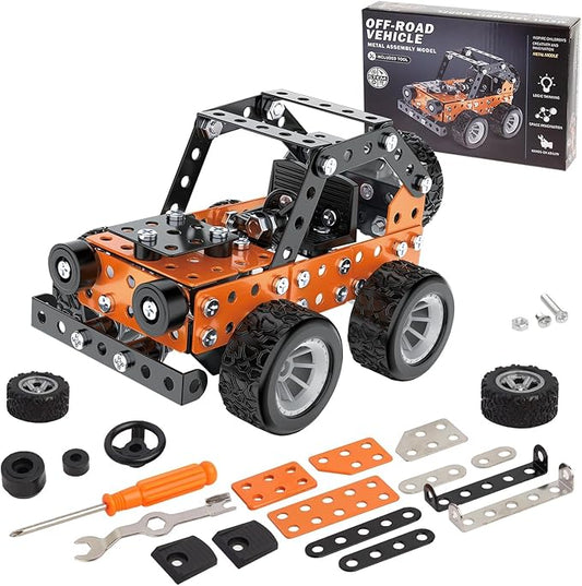 Building Sets Stem Assembly Metal 3-D Puzzle Off-Road Model Car Building Kit Construction Set Toys Parent-Child Interaction Play Sets Gifts for Kids Age 8-16 Orange…