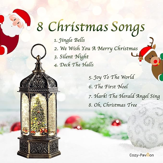 Musical Christmas Tree Snow Globe with Timer, Decorative Trains Rotate with Music, Christmas Ornaments Music Box for Friends, Women, Adults, 12.7''