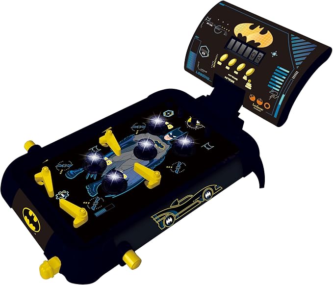 LEXiBOOK Batman Electronic Pinball Machine, Fun Sounds and Light Effects, 5 Obstacles, Works with 3 LR14 Batteries, Black/Yellow, JG610BAT