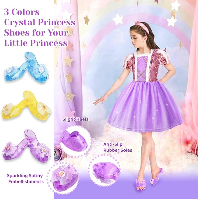 Meland Princess Dress Up for Girls 3-6, Dress Up Clothes for Girls with Princess Shoes Toy, Birthday Gift for Toddlers Girls