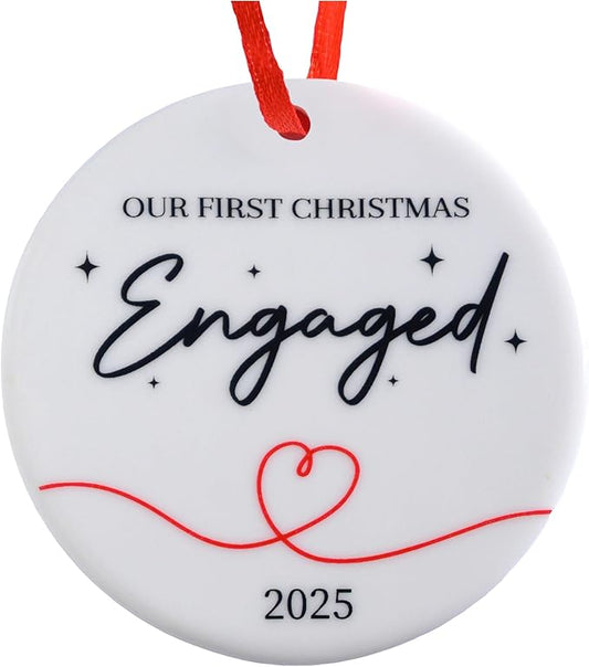 Our First Christmas Engaged Ornament 3 Inch, Engagement Christmas Ornament, Engaged Christmas Ornament 2025, She Said Yes Xmas Decor, Gifts for Couples