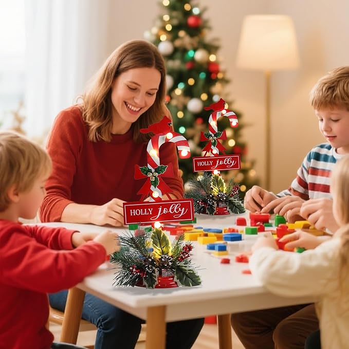 Metal Merry Christmas Sign with LED Light Battery Operated with Timer Christmas Signs with Base Xmas Holiday Decorations table Indoor Display Decor Joy Small