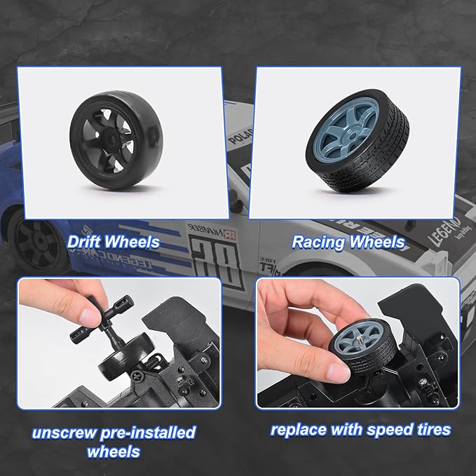 RC Drift Car Remote Control Toy Rally Sport Car 1:16 4WD 18KM/H High Speed Model Vehicle 2.4GHz 2 * 7.4V 500mAh with LED Lights Spray Rubber Tire Off-Road Vehicle Truck Hobby Toys Adults & Kids