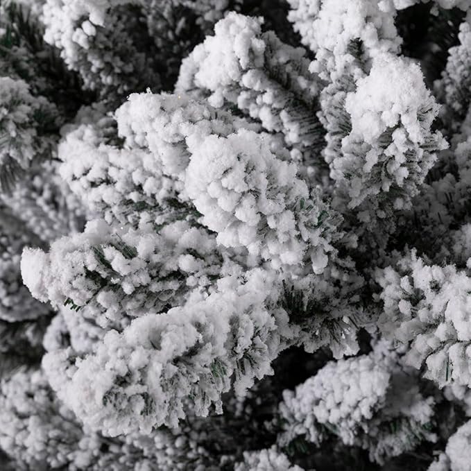 Glitzhome 7.5ft Pre-Lit Snow Flocked Fir Christmas Tree, Artificial Holiday Xmas Tree with 400 Warm White Lights and Metal Foldable Stand for Home, Office, Party Decoration