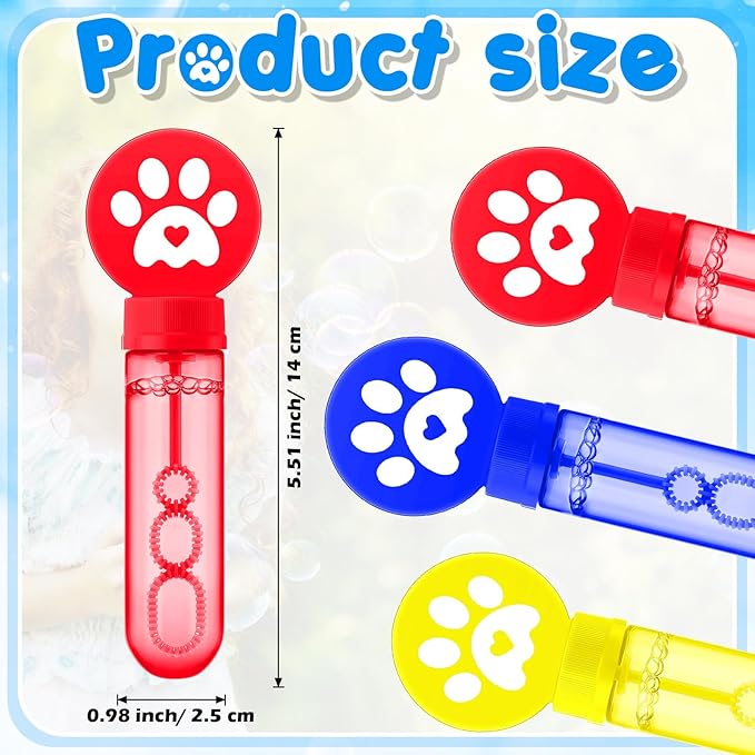 24 Pcs Dog Paw Bubble Wands Mini Bubble Party Favor Toys for Kids Toddlers Christmas Birthday Goody Bag Stuffer Filler Classroom Reward Gifts