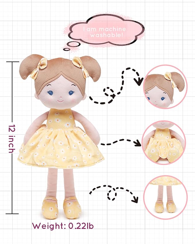 Soft Baby Doll Toys (12''), My First Baby Rag Doll for 1 Year-Old Girl Birthday Gift, Christmas Plush Toys Gift for Toddler Kids Infants -Daisy Girl