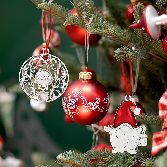 Metal Gnome Christmas Tree Ornaments 2025 - Pewter Plated Vintage Style Holiday Ornament with Hanging Cord