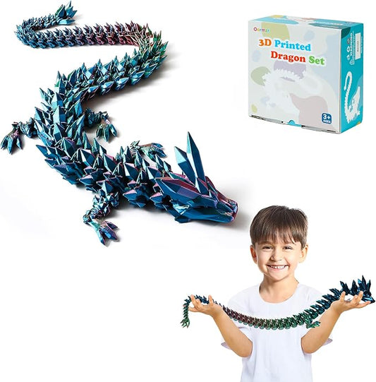 30'' 3D Printed Dragon - 3D Printed Toys, Articulated Crystal Dragon Large Rainbow Animal Fidget Toy, Decor Huge Dragons Collectible Figurines(Blue Green Purple,30inch)