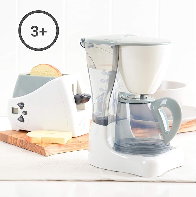Constructive Playthings Coffee Maker Toy and Play Toaster with Pop Up Toast, Developmental Toddler Toys, Ages 3 Years and Up