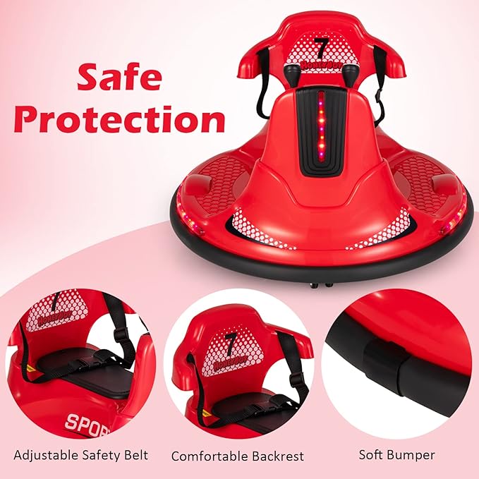 HONEY JOY 12V Bumper Car for Toddlers, Baby Ride on Bumper Car w/Dual Joysticks, Flashing LED Light & 360 Degree Spin, Electric Vehicle for Kids, Ride on Car w/Remote Control, Gift for Boys Girls