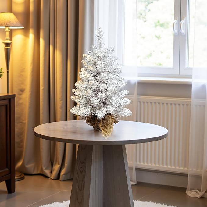 Pre-Lit White Christmas Tree, 2ft Christmas Tree with 50 Led Warm Lights, Artificial Christmas Tree with 72 Branch Tips, Battery Operated Small Xmas Tree for Table Desk Best Holiday Home Decorations