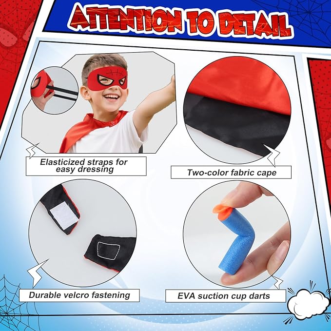 Superhero Wrist Shooter for Kids: 2 Sets Wrist Shoots Toys, Superhero Cosplay Toy Kids Capes and Mask Set Spider Toys for Boys 4-6, Role-Play Costume for Boys and Girls 3-8 Gifts