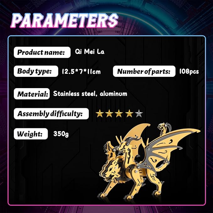 3D Metal Puzzles,3D Metal Puzzle for Adults,Mechanical Model Kit Chimera Black and Gold,Steel 3D Puzzles Stainless Steel Ornaments for Adults Home Decor Art Craft Gifts Toys.