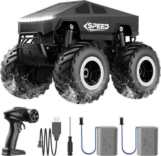 WayEee RC Car Kids Toys for Ages 6+, Remote Control Car Waterproof Monster Truck, Amphibious 4WD All Terrain Off-Road Pickup, 1:16 Scale, 2.4GHZ Vehicles, Boys Christmas Kids Birthday Gift/Black