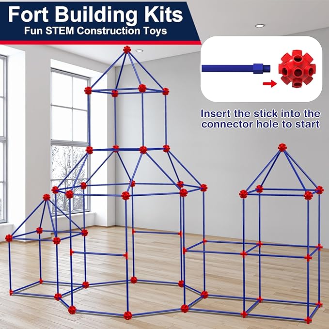 OleFun 180 Pack Fort Building Kits for Kids 4, 5, 6, 7, 8+ Year Old Boys & Girls, Creative STEM Building Toys for DIY Castles, Tunnels, Play Tent, Ideal Gifts for Aged 5-8