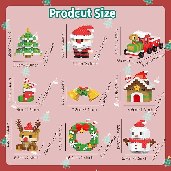 8 Pack Mini Christmas Building Blocks Toys, Classroom Prizes Birthday Gifts, Christmas Stocking Stuffers for Kids Boys Girls Age 6-12+