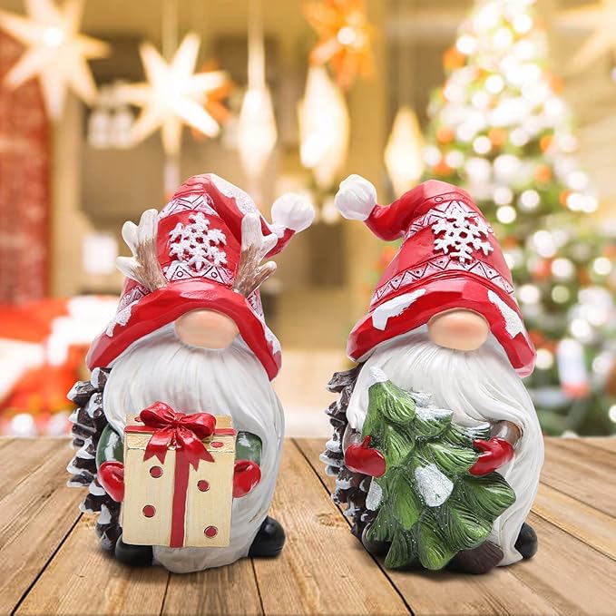 Hodao Christmas Resin Gnomes Handmade Christmas Resin Gnomes Holiday Present, Winter Table Christmas Tree Decorations Indoor and Display on Mantel or Window Sill