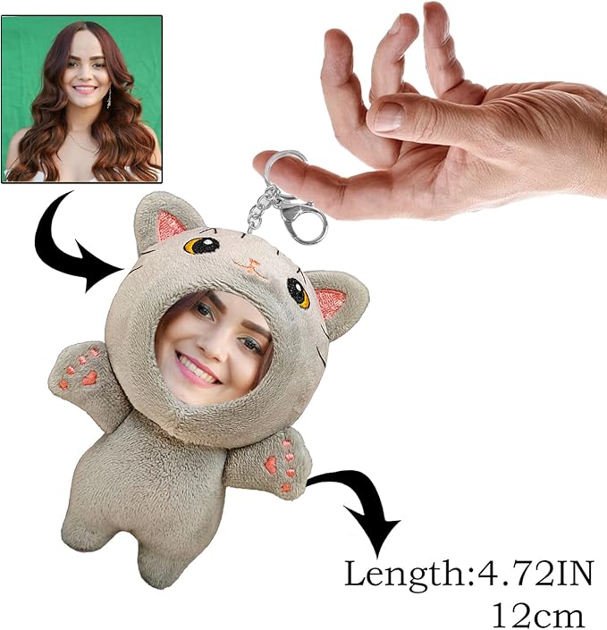 Personalized Small Animal Stuffed Animal Key Chain – Customizable Small Animal Plush Toy, Gift with Your Face Photo!