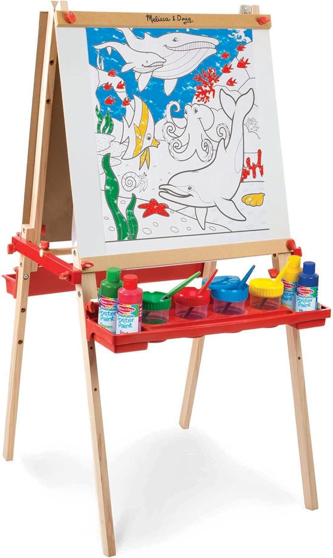 Melissa & Doug Easel Accessory Set - Paint, Cups, Brushes, Chalk, Paper, Dry-Erase Marker - FSC Certified