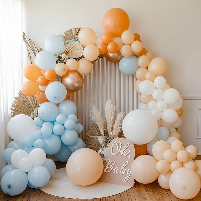 Orange and Blue Balloons Arch Kit Retro Dusty Blue Teal Orange Ivory White Beige Nude Latex Party Balloons Garland for Thanksgiving Fall Autumn Baby Shower Birthday Party Decoration