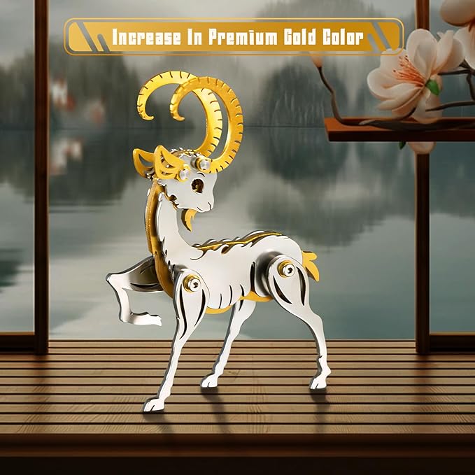3D Metal Puzzles for Adults, Metal Model Kits for Adults, Gold Sheep Mechanical 3D Puzzle Stainless Steel for Men Women Home Decor Art Craft Gifts Toys(Zodiac Sign).