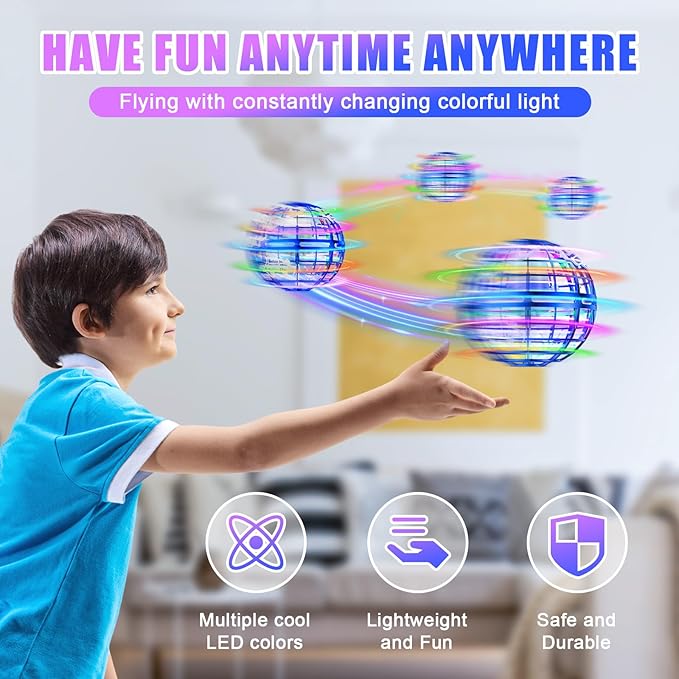 Flying Orb Ball 2025 Hover Boomerang Ball 6 Lighting Effects Cool Toys Gift for 678910+ Year Kids Teen Adults Indoor Outdoor Flying Toy（Blue & Blue）