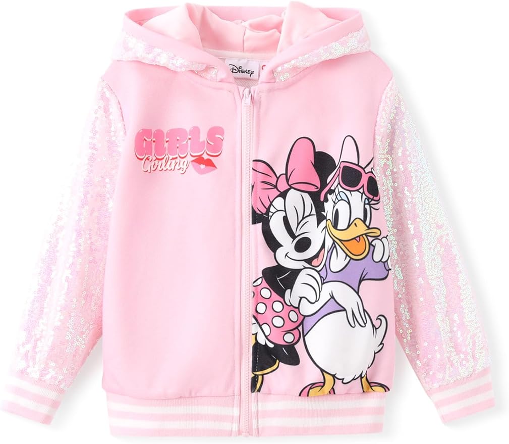 Disney Frozen Elsa Stitch Minnie Mouse Toddler Girl Jacket Sequin Zipper Hoodie Sweatshirt Coat Birthday Clothes 3-13 Years