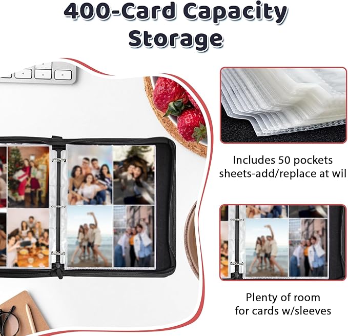 400 Pocket Game Card Binder, Trading Card Storage Album with 50 Durable 4-Pocket Pages, Game Design on Pocket Card Packs, Thanksgiving Christmas Birthday Gifts for Gamer Lover Collector's Album