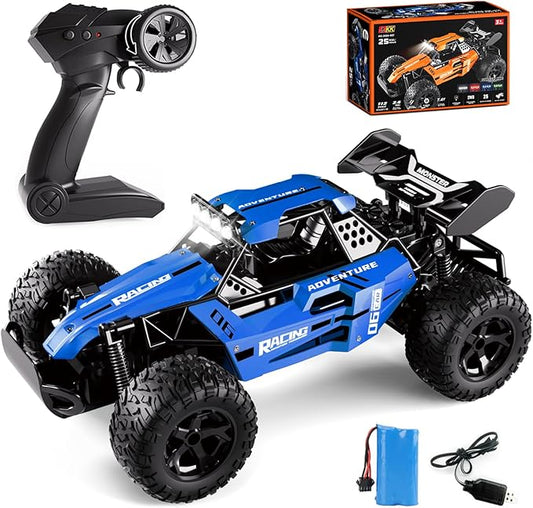 1:12 Scale RC Car for Kids 3-5-7, Fast Remote Control Monster Truck 2WD 20km/h Off-Road Toy, Alloy Shell, LED Lights, Off Road for Boys 4-7 & Beginners, 30 Minutes Play Time