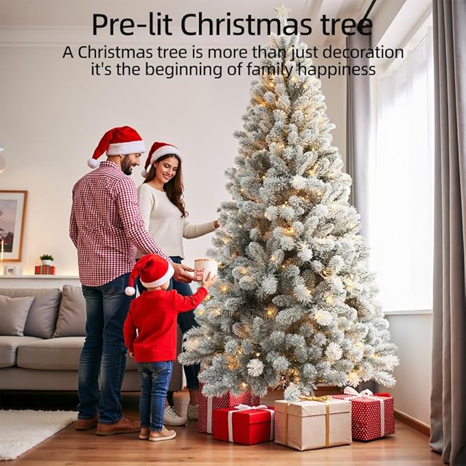 CHILLSUN Pre-Lit Artificial Christmas Tree with Lights 9ft, Holiday Party Decorations Indoor with 2270 Branch and 900 Warm LED, Easy Assembly Support Automatique for Christmas Decorations,White