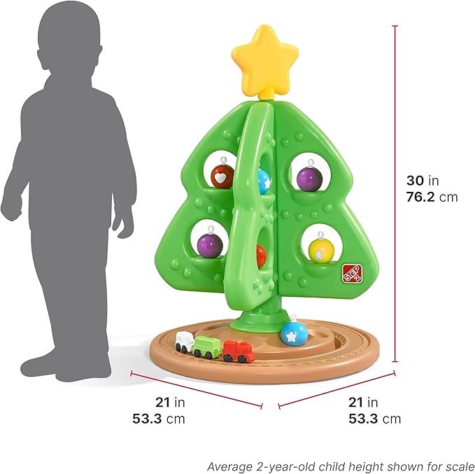 Step2 My First Christmas Tree, Kids Interactive Holiday Tree Toy, 12 Colorful Plastic Ornaments to Decorate, Mini Train Set Circles the Skirt, Made of Durable Plastic, For Toddlers 1.5+ Years Old