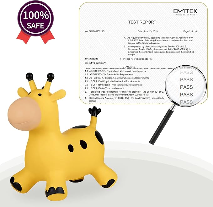 INPANY Bouncy Horse, Giraffe Hopper Toys, Toddlers Bouncing Animal, Inflatable Jumping Hopping Horse, Ride on Rubber Bouncer, Outdoor Indoor Birthday Gifts for 2 3 4 Year Old Girls Boys