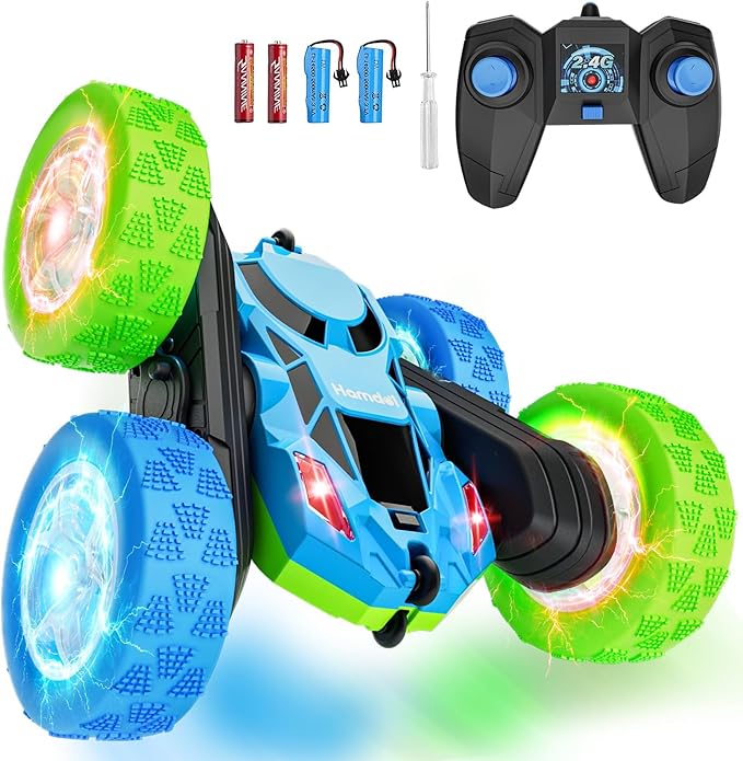 RC Cars Toys for Kids Ages 6-12, 360° Spinning Double-Sided Remote Control Car with LED Lights, 4WD Rechargeable Toy for Boys Age 8-10, Perfect Birthday Holiday