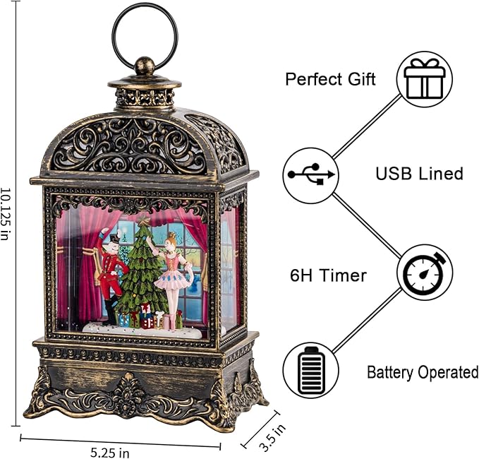 Christmas Snow Globe Lantern, Dancing Princess, Nutcracker and Ballerina, Christmas Tree, Holiday Decorations Gifts for Family, Children or Friends
